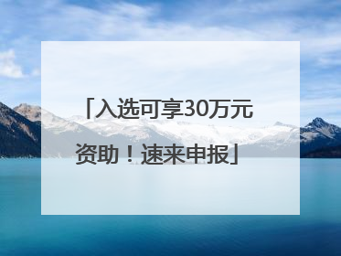 入选可享30万元资助！速来申报