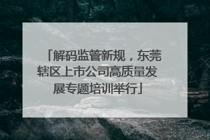 解码监管新规，东莞辖区上市公司高质量发展专题培训举行